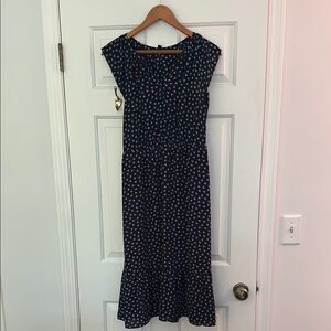 J. Crew Navy Blue Midi Dress with Pattern